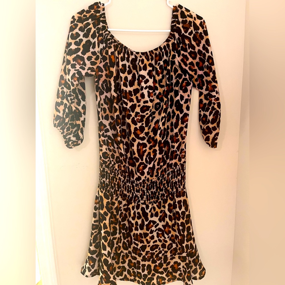 Veronica M Leopard Drop Waist Dress Xs